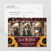 Rustic Red Lights Sunflower 3 Foto sparen de datum Aankondigingskaart (Voorkant / Achterkant)