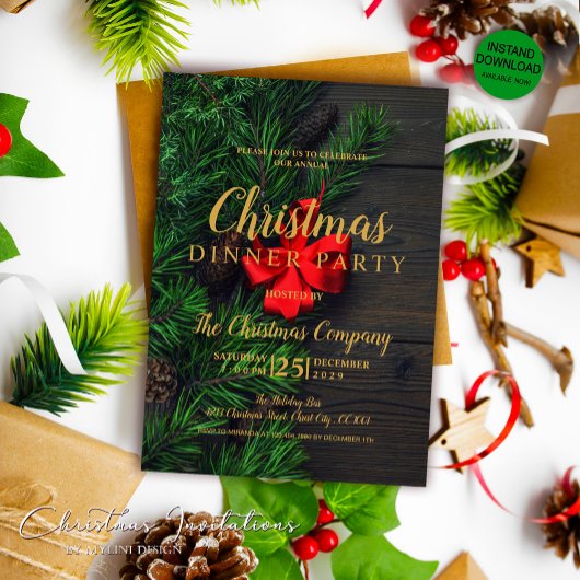 Rustic Red Loop Gold Christmas Party Kaart