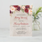 Rustic Red Marsala Baby shower Uitnodiging (Staand voorkant)
