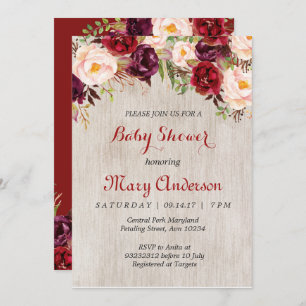 Rustic Red Marsala Baby shower Uitnodiging