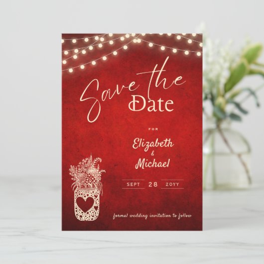 Rustic Red Mason Jar slaat de datum digitaal afdru Kaart (Staand voorkant)