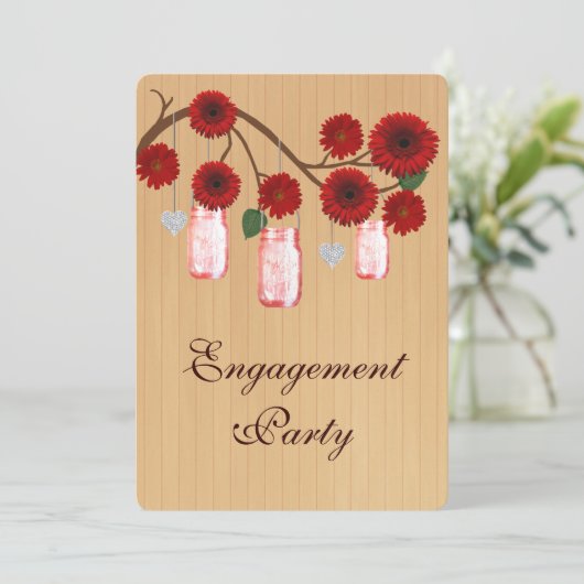 Rustic Red Mason Jars Engagement Party nodigt uit Kaart (Staand voorkant)