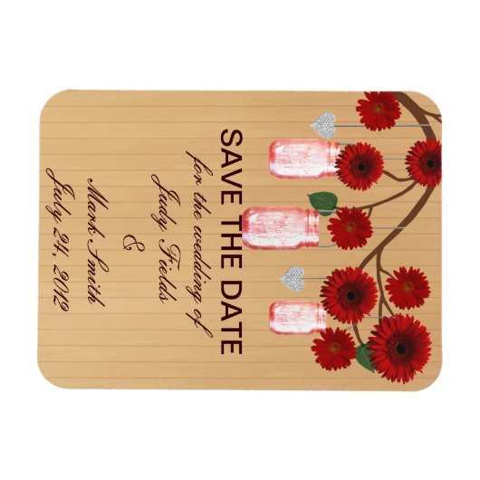 Rustic Red Mason Jars redden de datum magneet (Horizontaal)