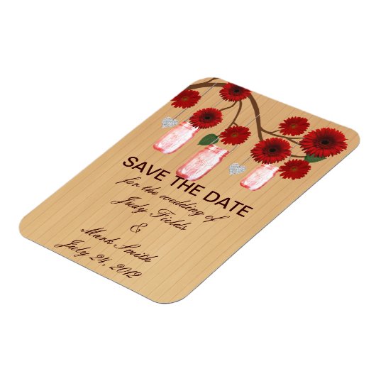 Rustic Red Mason Jars redden de datum magneet (Linkerzijde)