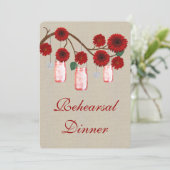 Rustic Red Mason Jars Rehearsal Dinner Invitation Kaart (Staand voorkant)