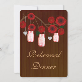 Rustic Red Mason Jars Rehearsal Dinner Invite Kaart