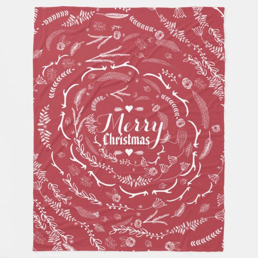 Rustic Red Merry-kerstantler Leaf Pattern Fleece Deken (Voorkant)