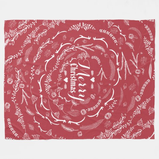 Rustic Red Merry-kerstantler Leaf Pattern Fleece Deken (Voorkant (Horizontaal))