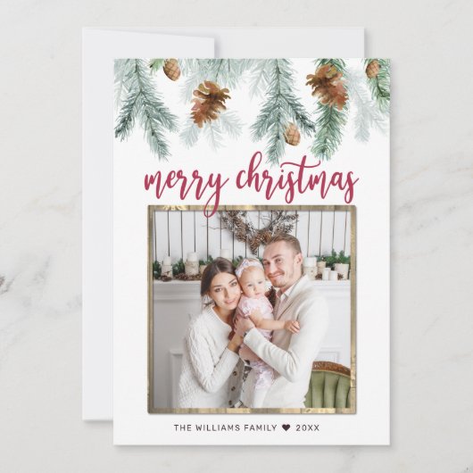 Rustic Red Merry kerstpine bevat foto Feestdagenkaart (Voorkant)