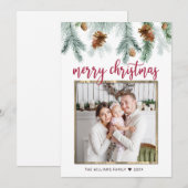 Rustic Red Merry kerstpine bevat foto Feestdagenkaart (Voorkant / Achterkant)