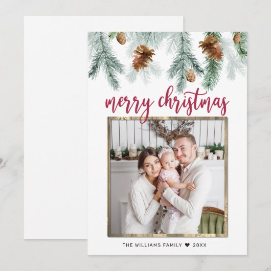 Rustic Red Merry kerstpine bevat foto Feestdagenkaart (Voorkant / Achterkant)