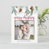 Rustic Red Merry kerstpine bevat foto Feestdagenkaart (Staand voorkant)
