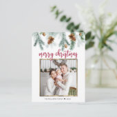 Rustic Red Merry kerstpine bevat foto Feestdagenkaart (Staand voorkant)