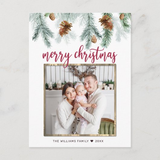 Rustic Red Merry kerstpine bevat foto Feestdagenkaart (Voorkant)