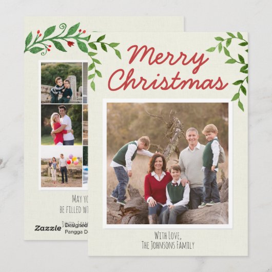 Rustic Red Merry-kerstscript laat 10 foto's achter Feestdagenkaart (Voorkant / Achterkant)