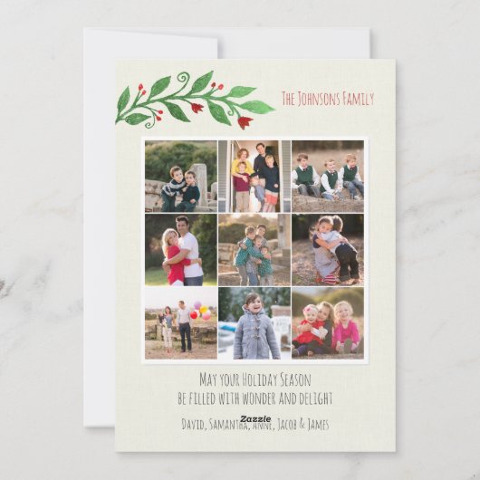 Rustic Red Merry-kerstscript laat 10 foto's achter Feestdagenkaart (Achterkant)