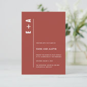 Rustic Red Modern Minimal Bold Initialen Wedding Kaart (Staand voorkant)