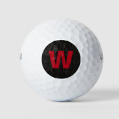 Rustic Red Monogram Initiaal op Black Burlap Golfballen (Voorkant)