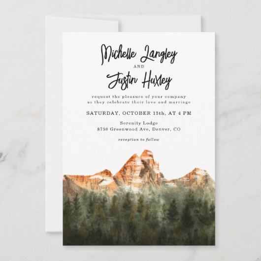 Rustic Red Mountain Wedding Kaart (Voorkant)