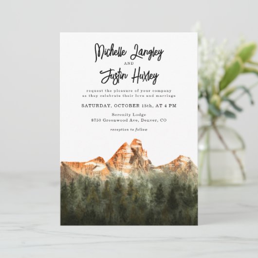 Rustic Red Mountain Wedding Kaart (Staand voorkant)