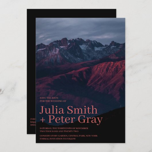 Rustic Red Mountains sparen de datumuitnodiging Kaart (Voorkant / Achterkant)