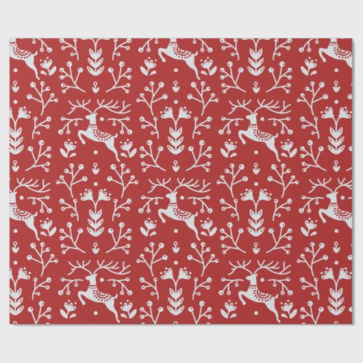 Rustic Red Nordic Pattern Wrapping Paper Cadeaupapier (Vlak)