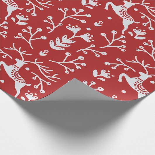 Rustic Red Nordic Pattern Wrapping Paper Cadeaupapier (Hoek)