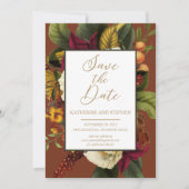 Rustic Red | Oranje Floral Bouquet Blauwgroen Save The Date (Voorkant)