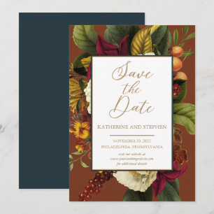 Rustic Red   Oranje Floral Bouquet Blauwgroen Save The Date