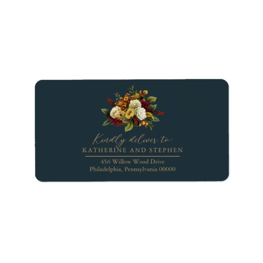 Rustic Red | Oranje Floral Bouquet RSVP-adres Etiket (Voorkant)