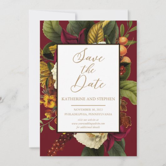 Rustic Red | Oranje Floral Bouquet Save the Date (Voorkant)