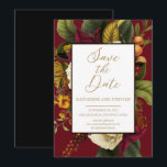 Rustic Red | Oranje Floral Bouquet Save the Date<br><div class="desc">Etherale florale bouquets met schaduwen van donkerrood, roest oranje, geel om goud te oogsten en groen te grazen geven deze donkere botanische bruiloft "Save the Date" een blik van diepe, rijke moderne rustige elegantie die zeker indruk zal maken op uw ontvangers. Beschikbaar in een verscheidenheid van kleurencombinaties. Voeg gewoon uw...</div>