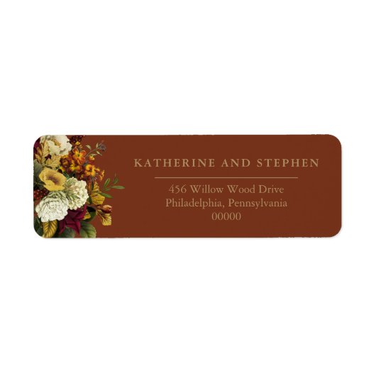 Rustic Red | Oranje "Floral Bouquet Wedding Label" Etiket (Voorkant)