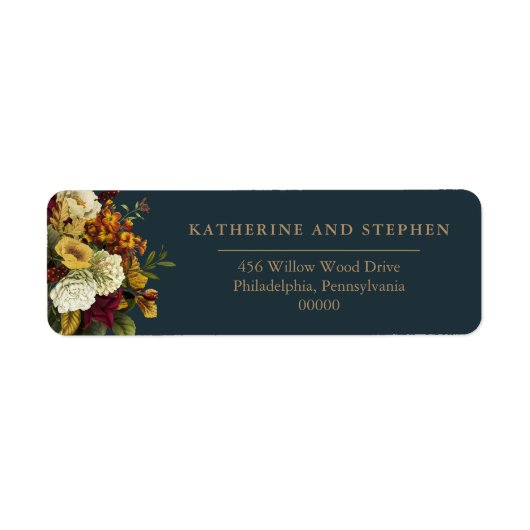 Rustic Red | Oranje "Floral Bouquet Wedding Label" Etiket (Voorkant)