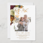 Rustic Red | Oranje Floral Bouquet White Save The Date (Voorkant)