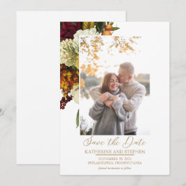 Rustic Red | Oranje Floral Bouquet White Save The Date