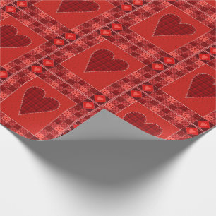 Rustic Red Patchwork Heart Quilt Cadeaupapier