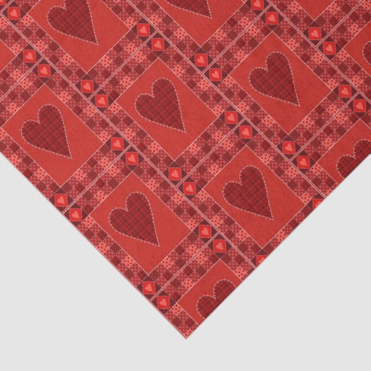 Rustic Red Patchwork Heart Quilt Tissuepapier (Detail)