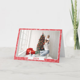 Rustic Red Photo Holiday Card Feestdagen Kaart