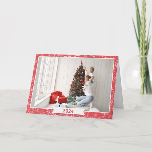 Rustic Red Photo Holiday Card Feestdagen Kaart (Voorkant)