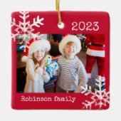 Rustic Red Photo Ornament met Snowflakes (Voorkant)