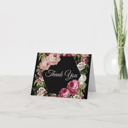 Rustic Red Pink Floral Greenery Black Bedankkaart (Voorkant)