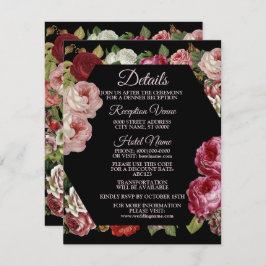Rustic Red Pink Floral Greenery Black Detail Informatiekaartje