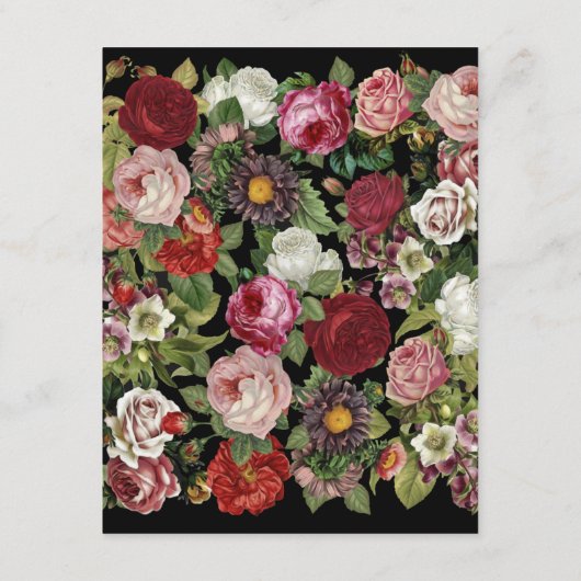 Rustic Red Pink Floral Greenery Black Detail Informatiekaartje (Achterkant)