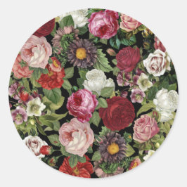 Rustic Red Pink Floral Greenery Black Ronde Sticker