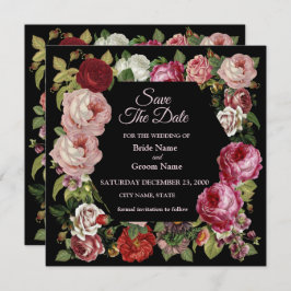 Rustic Red Pink Floral Greenery Black Save The Date