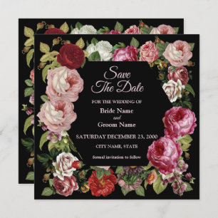 Rustic Red Pink Floral Greenery Black Save The Date