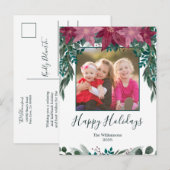 Rustic Red Pink Poinsettia Greenery Photo Holiday Briefkaart (Voorkant / Achterkant)