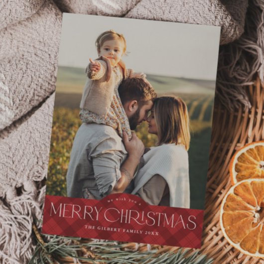 Rustic Red Plaid 2 Foto Vrolijk Kerstfeest Feestdagenkaart