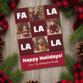 Rustic Red Plaid Fa La La Custom Photo Christmas Feestdagenkaart
